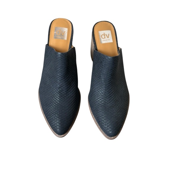 DOLCE VITA Tendle Block Heel Mule Sz 11 Black Snake Embossed Leather Pointy Toe - Picture 3 of 8